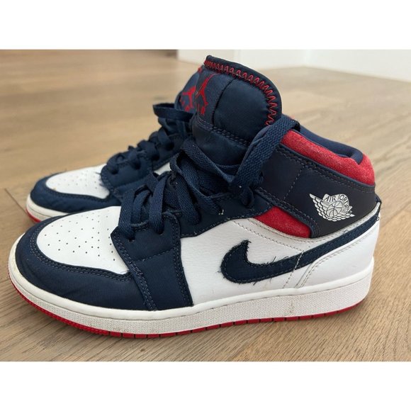 Nike Jordan 1 Mid SE Olympic Red White Blue Sz 5.5 Youth